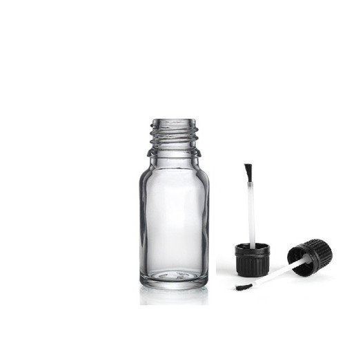 20ml şeffaf cam şişe fırça kapaklı, 12 adet, ecza şişesi, kozmetik şişe, yapıştırıcı şişesi, yağ şişesi