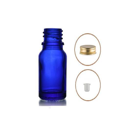 20ml mavi şişe sarı metal düz kapaklı, 24 adet, cam şişe, esans şişesi, yağ şişesi, kozmetik şişesi