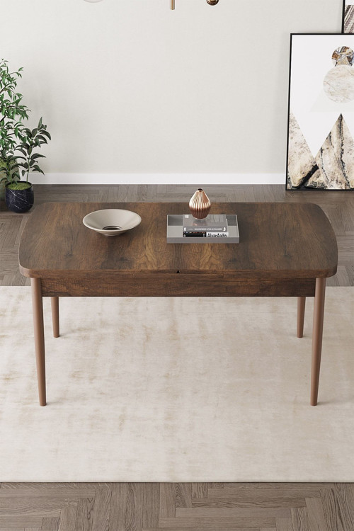 Fiona 80X132 Mdf Barok Masa Metal Ayaklı Açılabilir Üst Kalite Mutfak Masası