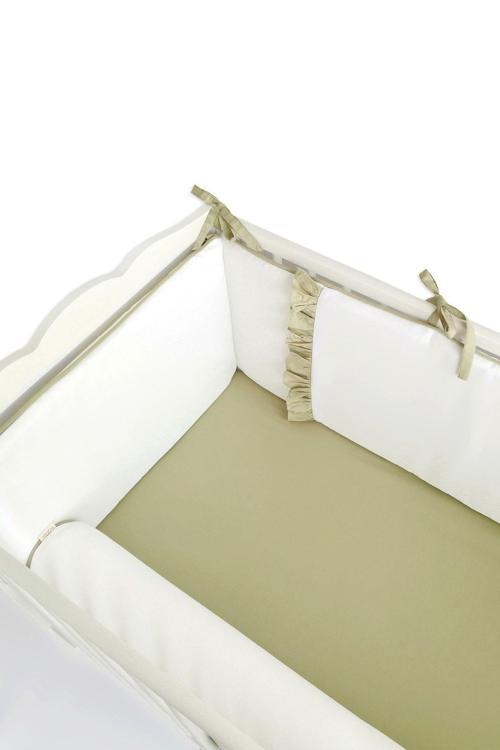 Bebek Beşik Fırfırlı Bumper/yan Koruma Seti 60x120 Kırık Beyaz-yeşil