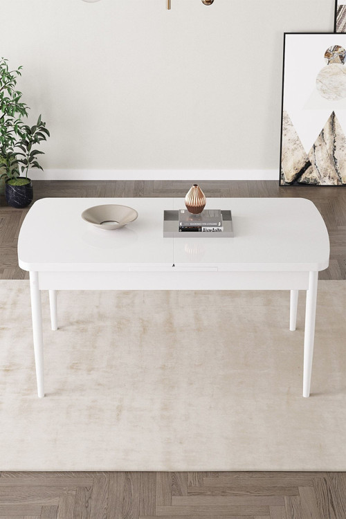 Fiona 80X132 Mdf Beyaz Masa Metal Ayaklı Açılabilir Üst Kalite Mutfak Masası