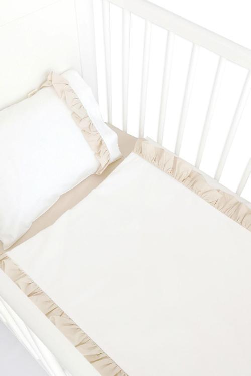 100x150 Bebek Çocuk Fırfırlı Nevresim Takımı Kırık Beyaz Bej