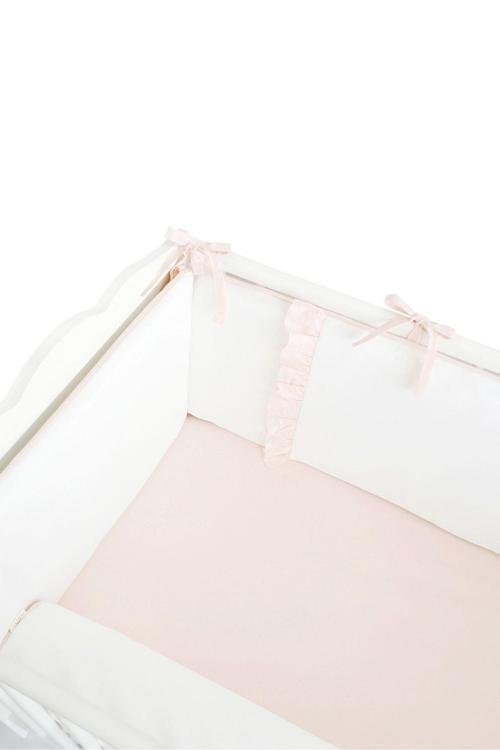 Bebek Beşik Fırfırlı Bumper/yan Koruma Seti 60x120 Kırık Beyaz-somon/pudra