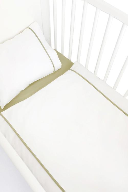 100x150 Bebek/çocuk Biyeli %100 Pamuklu Nevresim Takımı Kırık Beyaz-yeşil