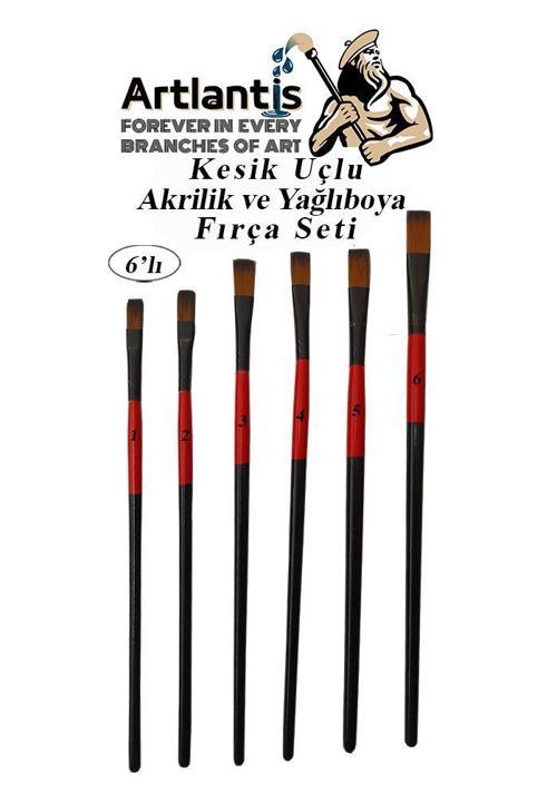 Fırça Seti 6 Lı Kesik Uç Resim Fırçası 1 Paket Suluboya Akrilik Boya Guaj Boya Yağlı Boya Fırca Seti