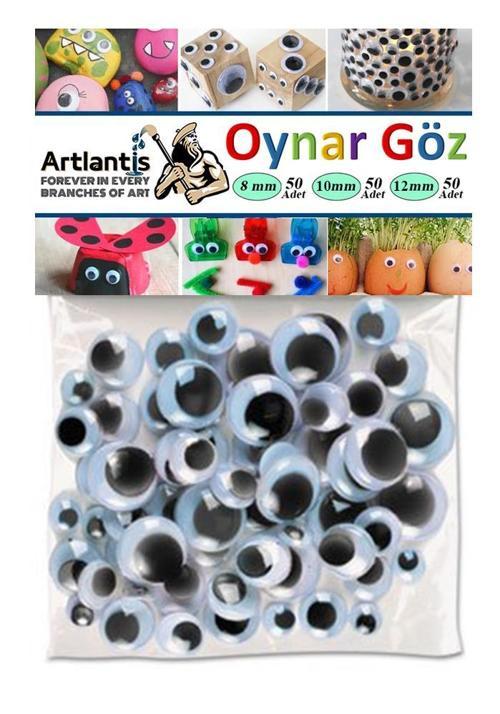 Oynar Göz Seti Siyah 8 mm 10 mm 12 mm 150 li 1 Paket Oynayan Göz Karışık Hobi Tasarım Anasınıfı Kreş Etkinlik Elişi