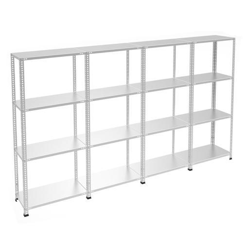 4 Katlı 4'lü Galvaniz Çelik Raf - Depo, Arşiv, Kiler, Dosya, Market Rafı 43x60 cm-200 cm-1.50 mm