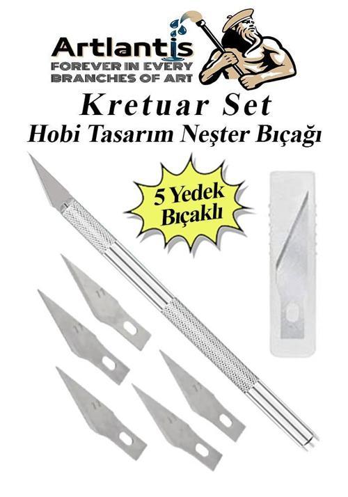 Kretuar Bıçağı 5 Yedek Bıçaklı 1 Paket Hobi Maket Tasarım Neşteri Çelik Alaşımlı Paslanmaz Hassas Kesim Bıçağı 25 Derece
