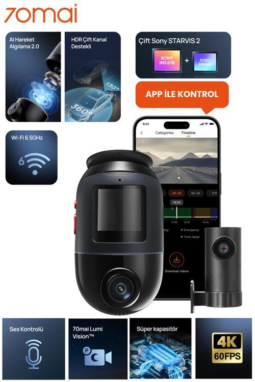 Dash Cam X800 Ön Kamera+RC14 Arka Kamera Siyah (128GB)