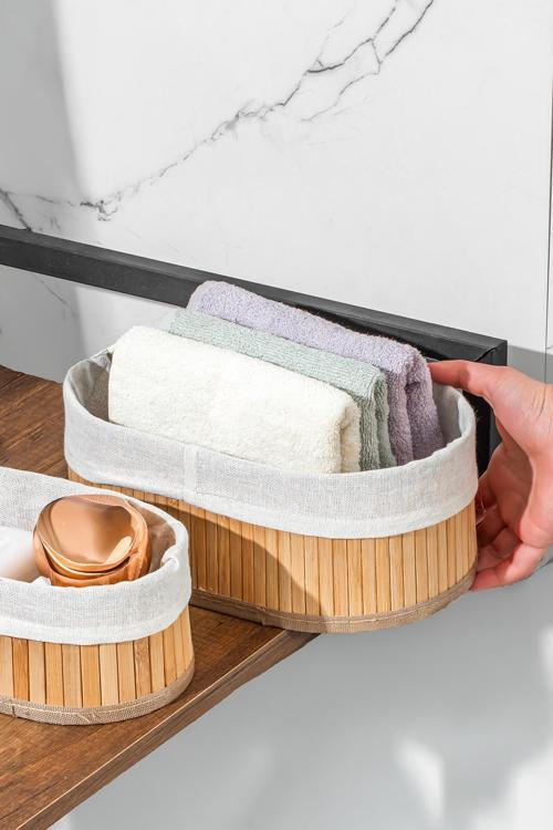 2082 Oval 3lü Pinterest Sepet Bambu Sepet seti Dekoratif Banyo Mutfak Düzenleyici Organizeri