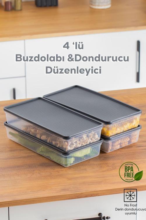 1101 Dikdörtgen No-Frost Çok Amaçlı Saklama Kabı Set 4'lü