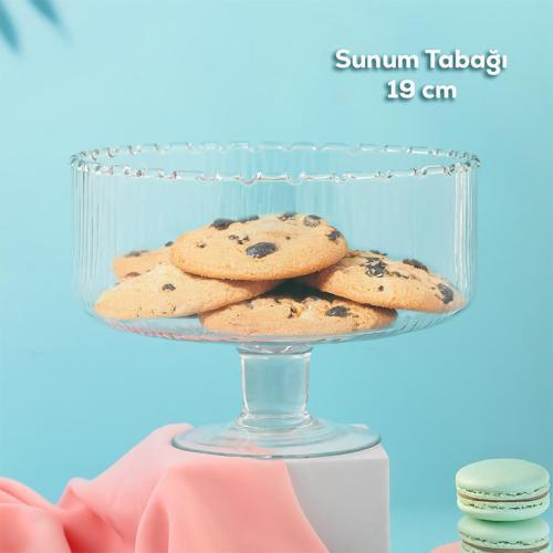 Porisma Rgy027 Lines Ayaklı Cam Kase Kek Tatlı Sunum Standı 19 Cm