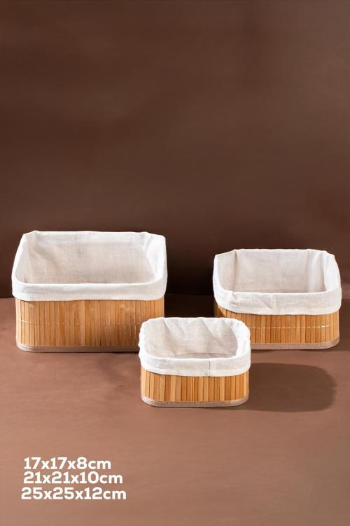 2083 Kare 3lü Pinterest Sepet Bambu Sepet seti Dekoratif Banyo Mutfak Düzenleyici Organizeri