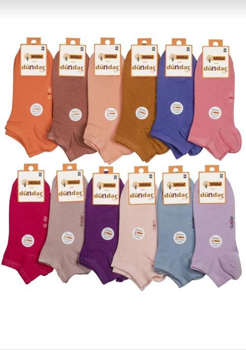4506 BAYAN MODAL PLUS PATİK PASTEL KARIŞIK RENKLİ ÇORAP 12 ADET