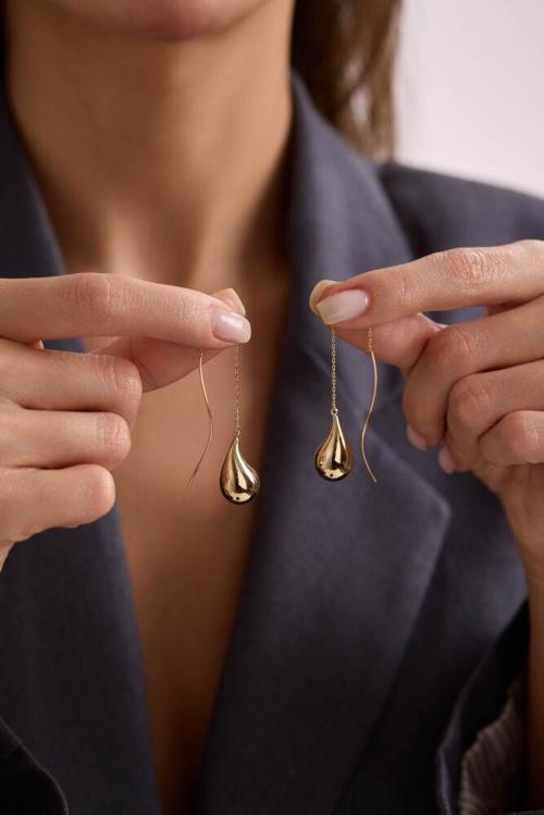 Altın Sallantılı Drop Küpe 11.0 cm İtaly