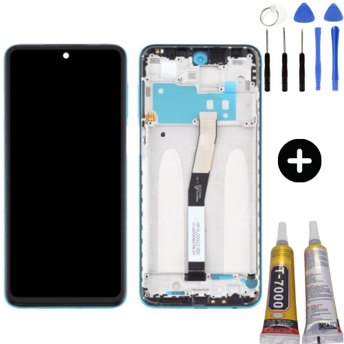 Xiaomi Redmi Note 9S Uyumlu Çıtalı Lcd Ekran Dokunmatik Mavi + Montaj Seti