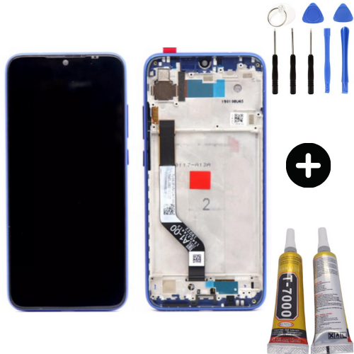 Xiaomi Redmi Note 7 Uyumlu Çıtalı A Kalite Lcd Ekran Dokunmatik Mavi + Montaj Seti