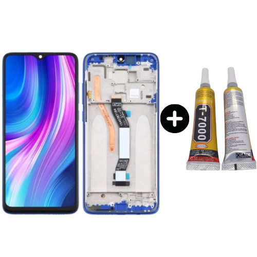 Xiaomi Redmi Note 8 Pro Uyumlu Çıtalı Servis Lcd Ekran Dokunmatik Mavi + B7000