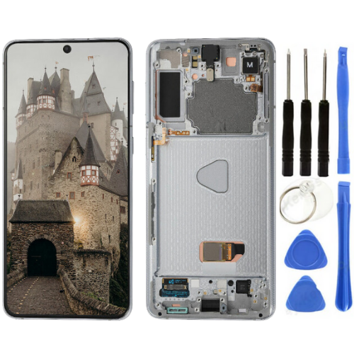 TE Samsung S21 Plus 5G G996 Uyumlu Çıtalı Lcd Ekran Beyaz 