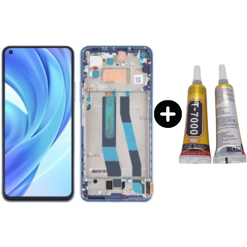 Xiaomi Mi 11 Lite Uyumlu Çıtalı A Kalite Lcd Ekran Dokunmatik Mavi + B7000