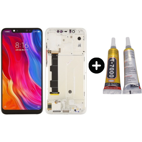 Xiaomi Mi 8 Uyumlu Çıtalı Lcd Ekran Dokunmatik Beyaz + B7000