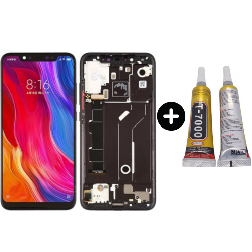 Xiaomi Mi 8 Uyumlu Çıtalı HK Lcd Ekran Dokunmatik Siyah + B7000
