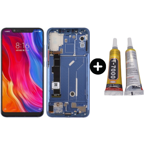 Xiaomi Mi 8 Uyumlu Çıtalı Servis Lcd Ekran Dokunmatik Mavi + B7000