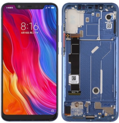 Xiaomi Mi 8 Uyumlu Çıtalı A Kalite Lcd Ekran Dokunmatik Mavi