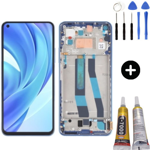 Xiaomi Mi 11 Lite Uyumlu Çıtalı Servis Lcd Ekran Dokunmatik Mavi + Montaj Seti
