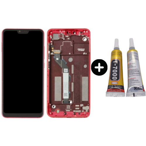 Xiaomi Mi 8 Lite Uyumlu Çıtalı Servis Lcd Ekran Dokunmatik Kırmızı + B7000