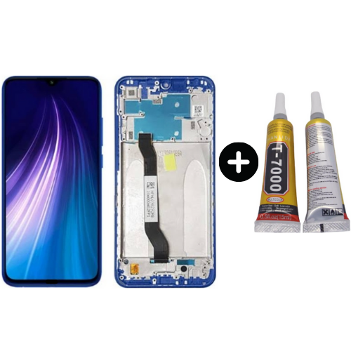 Xiaomi Redmi Note 8 Uyumlu Çıtalı Lcd Ekran Dokunmatik Mavi + B7000