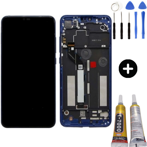 Xiaomi Mi 8 Lite Uyumlu Çıtalı HK Lcd Ekran Dokunmatik Mavi + Montaj Seti