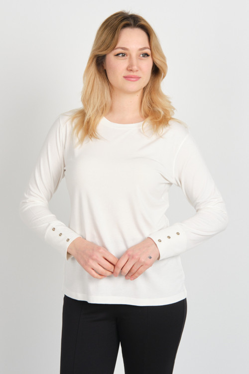 Kadın Bisiklet Yaka Kolları ve Sırtı Süs Düğmeli Yandan Yırtmaçlı Bluz 24508 Ekru