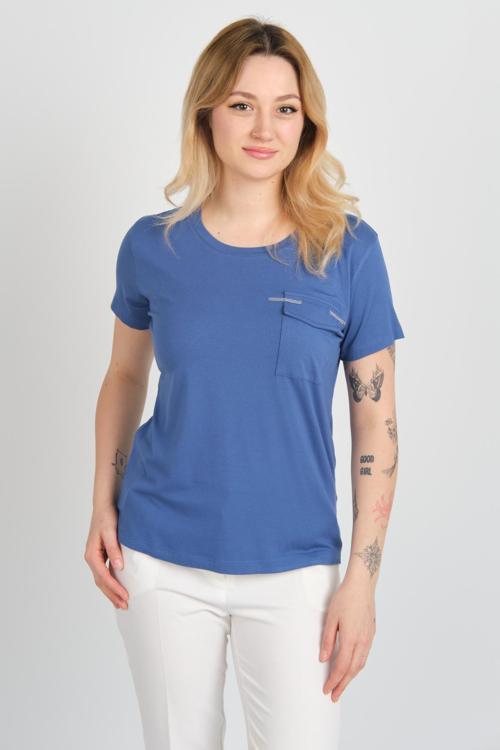 Kadın Kapak Cepli Bisiklet Yaka Kısa Kollu Bluz 4144 Indigo