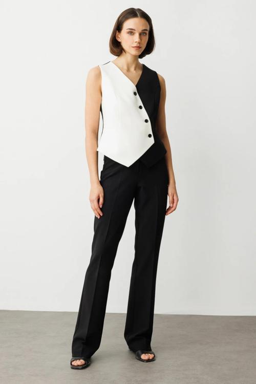 Kadın Flare Paça Cepsiz Pantolon 6528 Siyah