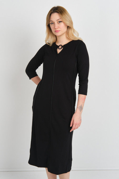 Kadın Yaka Detaylı Reglan Kol Elbise 23822 Siyah