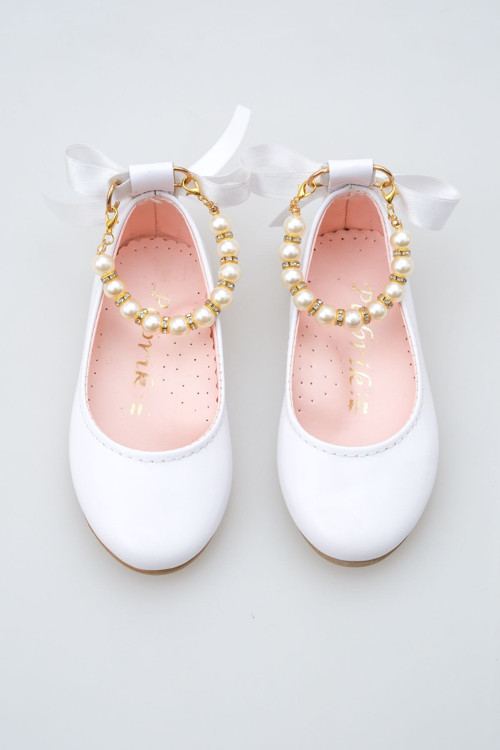 Parlak Beyaz Bileği İncili Kız Çocuk Babet