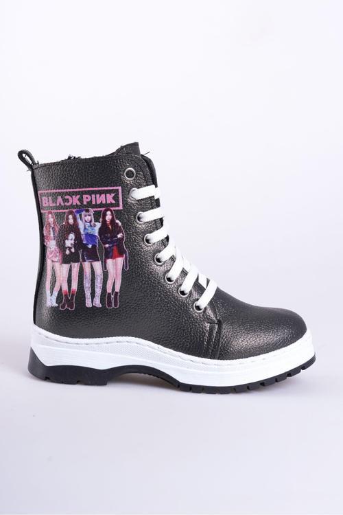 Füme Blackpink Tay Tüylü Fermuarlı Dikişli Kaymaz Taban Kız Çocuk Bot