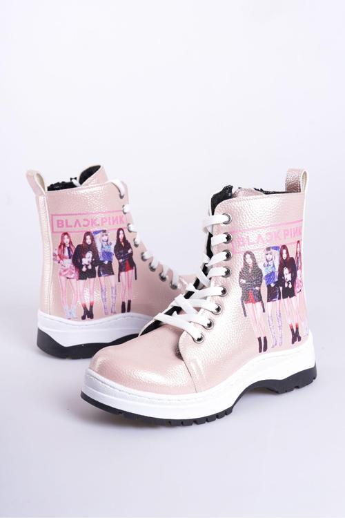 Pembe Blackpink Tay Tüylü Fermuarlı Dikişli Kaymaz Taban Kız Çocuk Bot