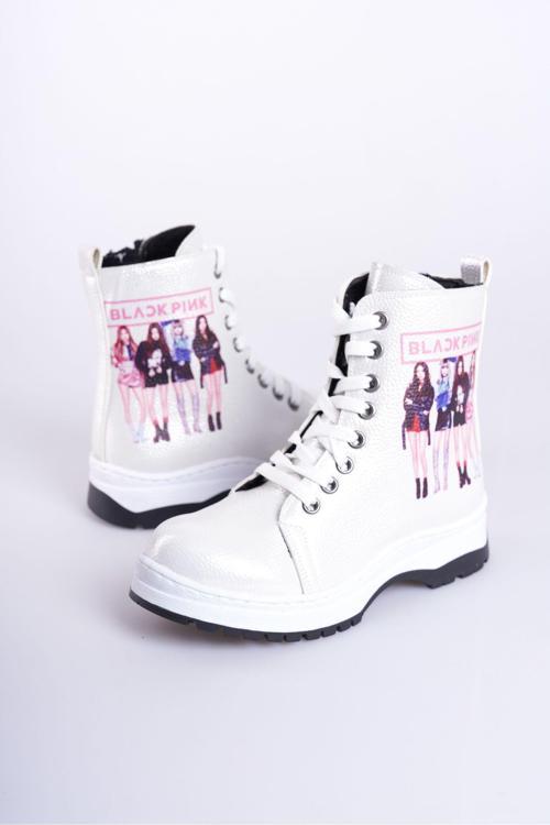 Gümüş Blackpink Tay Tüylü Fermuarlı Dikişli Kaymaz Taban Kız Çocuk Bot