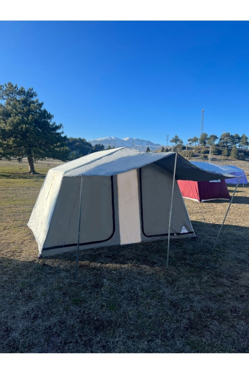Zeycamping Iki Odalı 14 M2 Stor Kumaş Kamp Ormancı Şantiye Depo Dağcı Çadırı 7 Kişilik