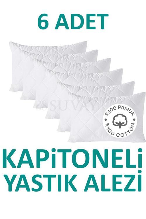 6 Adet Kapitoneli Yastık Alezi Pamuklu Fermuarlı Terletmeyen Yastık Koruyucu Kılıf
