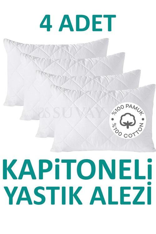 4 Adet Kapitoneli Yastık Alezi Pamuklu Fermuarlı Terletmeyen Yastık Koruyucu Kılıf