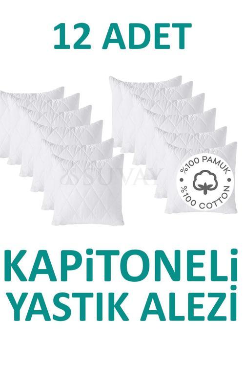 12 Adet Kapitoneli Yastık Alezi Pamuklu Fermuarlı Terletmeyen Yastık Koruyucu Kılıf