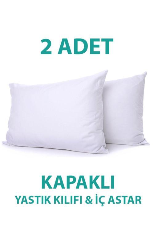 Pamuklu Yastık Kılıfı 2'Li Beyaz Renkli Kapaklı 50X70 Yastık Şiltesi Iç Astar