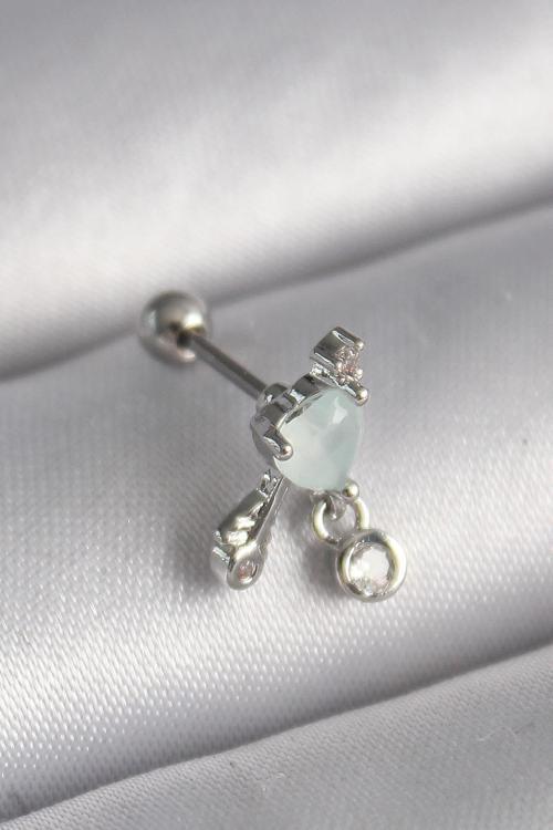 Çelik Gümüş Renk Beyaz Minelik Kalp Sallantı Zirkon Taş Detay Tragus Piercing
