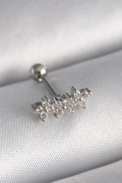 Çelik Gümüş Renk Zirkon Taşlı Yonca Tragus Piercing
