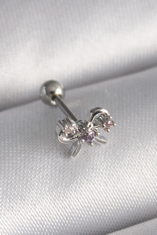 Çelik Gümüş Renk Zirkon Taşlı Kurdele Tragus Piercing