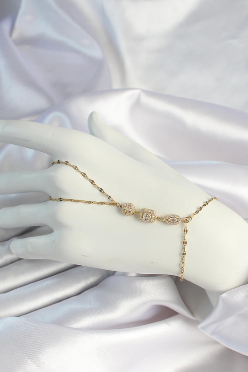Çelik Gold Renk Zirkon Taşlı Baget Şahmeran