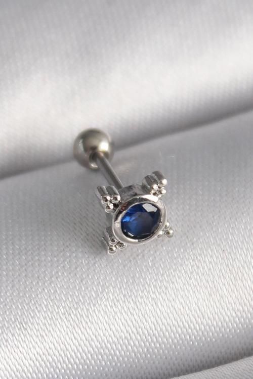 Çelik Gümüş Renk Mavi Zirkon Taşlı Tragus Piercing